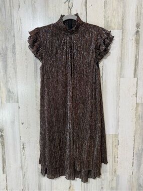 Chelsea28 Metallic Brown Ruffle Sleeveless Shift Dress